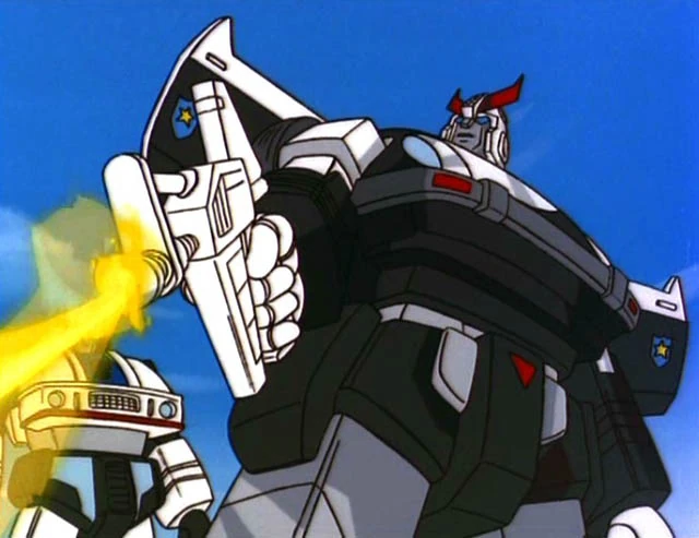 Prowl fires his acid-pellet weapon in the original G1 cartoon